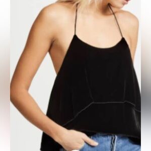 ALICE + OLIVIA Marybeth Black Velvet Halter Top Silk Blend Tiered Ruffle